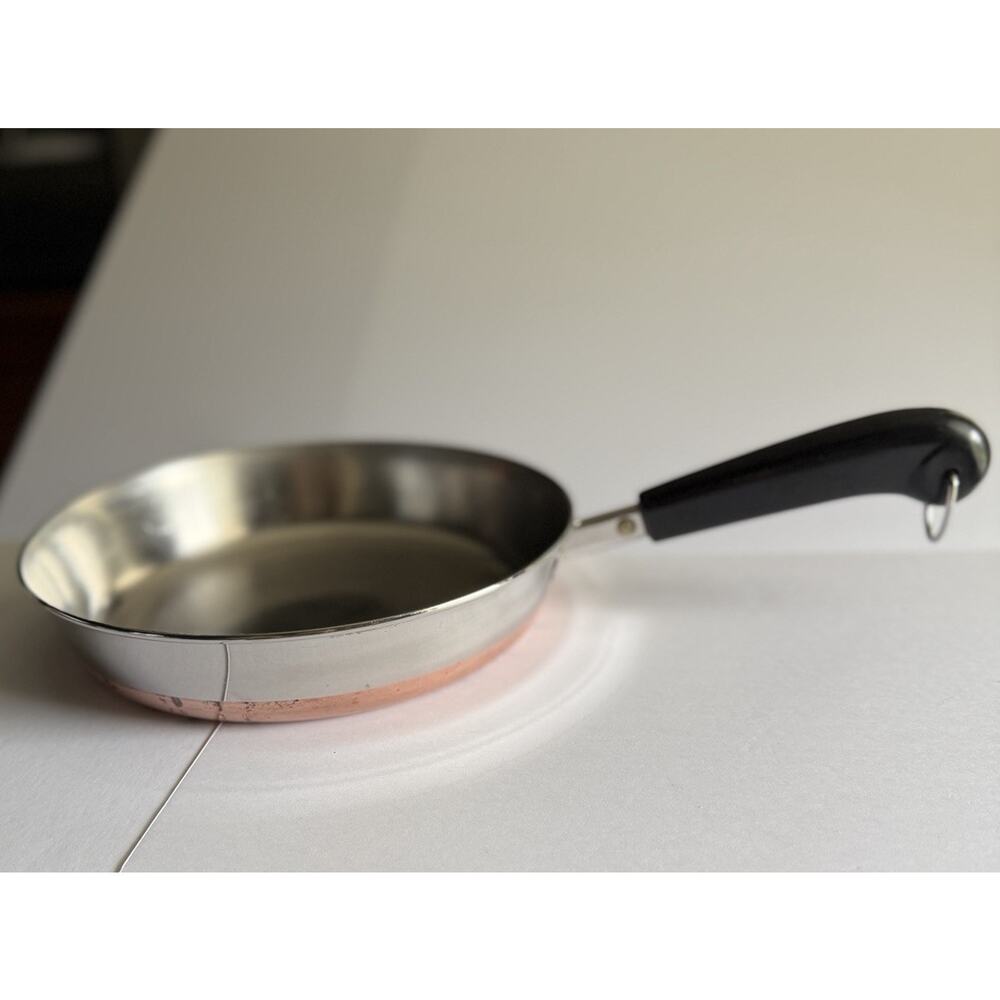 Vintage 1801 Revere Ware: 9”Frying Pan Stainless Steel Copper Bottom No Lid